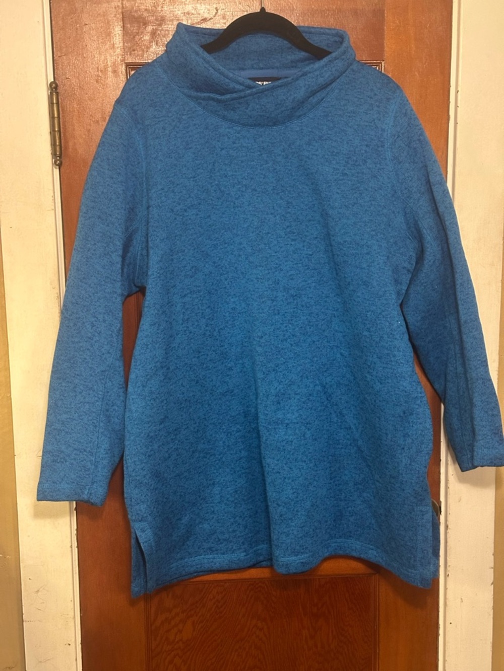 Lands' End Heathered Teal Funnel Neck Sweater